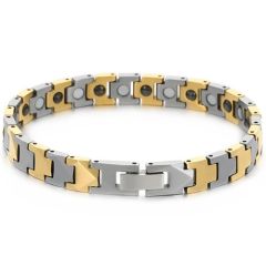 ***COI Tungsten Carbide Black/Silver/Gold Tone Silver Bracelet With Steel Clasp(Length: 7.28 inches) -01478A