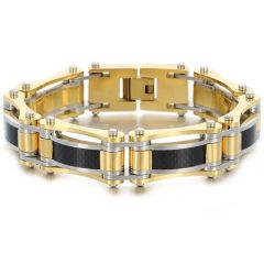***COI Titanium Gold Tone Silver Carbon Fiber Bracelet With Steel Clasp(Length: 8.46 inches) -01483A