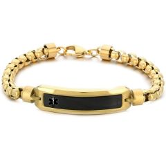 ***COI Titanium Black Gold Tone/Silver Medical Alert Bracelet With Steel Clasp(Length: 8.46 inches)-01485A