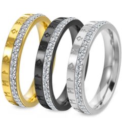 ***COI Titanium Black/Gold Tone/Silver Cubic Zirconia Ring With Runes-01497A