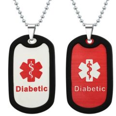 ***COI Titanium Black Silver/Red Diabetic Medical Alert Pendant-01500A