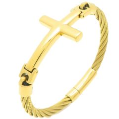 ***COI Titanium Black/Gold Tone/Silver Cross Bracelet With Steel Clasp(Length: 8.66 inches)-01509A