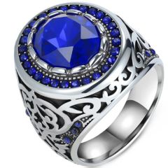 ***COI Titanium Black Silver Celtic Ring With Created Red Ruby/Green Emerald/Blue Sapphire/Black Onyx-01515A