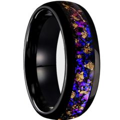***COI Black Tungsten Carbide Crushed Opal Meteorite & Gold Foil Dome Court RIng-01541A