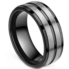 ***COI Tungsten Carbide Center Groove Beveled Edges Ring-01550A