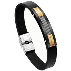 ***COI Titanium Black Gold Tone Wire Rubber Bracelet With Steel Clasp(Length: 8.27 inches)-01551A