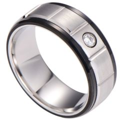 ***COI Tungsten Carbide Black Silver Cubic Zirconia Ring-01552A
