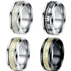 ***COI Titanium Black/Silver Luminous Crown Beveled Edges Ring-01553A