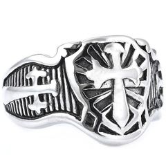 ***COI Titanium Silver/Gold Tone Silver Cross Ring-01555A
