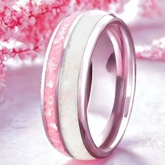 ***COI Titanium Created Pink Sapphire & Abalone Shell Dome Court Ring-01557A