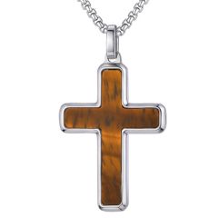 ***COI Titanium Tiger Eye Cross Pendant-01558A