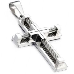 ***COI Titanium Black/Gold Tone/Silver/Rose Wire Cross Pendant-01561A