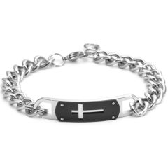 ***COI Titanium Black Silver Cross Bracelet With Steel Clasp(Length: 8.66 inches)-01564A