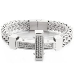 ***COI Titanium Black/Gold Tone/Silver Cross Wire Bracelet With Steel Clasp(Length: 8.27 inches)-01565A