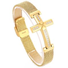***COI Gold Tone Titanium Cross Cubic Zirconia Bracelet With Steel Clasp(Length: 8.66 inches)-01567A