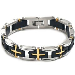 ***COI Titanium Black Gold Tone Silver Cross Bracelet With Steel Clasp(Length: 8.46 inches)-01568A
