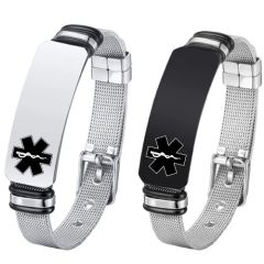 ***COI Titanium Black Silver Medical Alert Bracelet With Steel Clasp(Length: 8.27 inches)-01571A