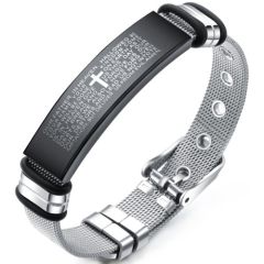 ***COI Titanium Black Silver Cross Prayer Bracelet With Steel Clasp(Length: 8.27 inches)-01574A