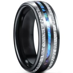 ***COI Black Titanium Abalone Shell & Meteorite Dome Court Ring-01578A
