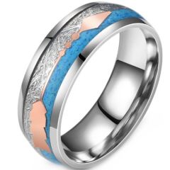 ***COI Titanium Rose Silver Meteorite & Turquoise Dome Court Ring With Arrows-01580A