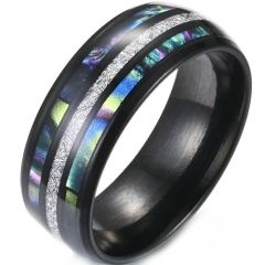 ***COI Black Titanium Meteorite & Abalone Shell Dome Court Ring-01585A