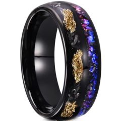 ***COI Black Titanium Meteorite Gold Foil & Crushed Opal Dome Court Ring-01588A