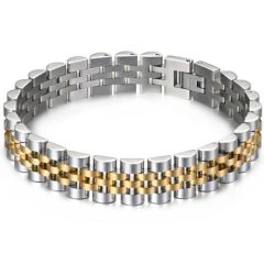 ***COI Titanium Gold Tone Silver Bracelet With Steel Clasp(Length: 8.27 inches)-01590A