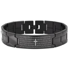 ***COI Black Titanium Cross Prayer Bracelet With Steel Clasp(Length: 8.07 inches)-01591A