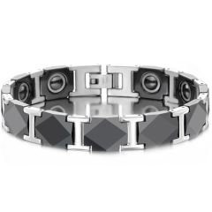 ***COI Titanium Gold Tone/Silver Ceramic Bracelet With Steel Clasp(Length: 8.27 inches)-01596A