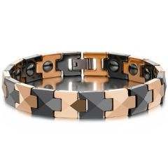 ***COI Titanium Gold Tone/Rose Black Ceramic Bracelet With Steel Clasp(Length: 8.27 inches)-01597A