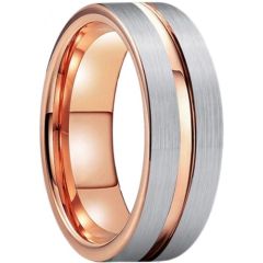 ***COI Tungsten Carbide Rose Silver Center Groove Ring-01600A