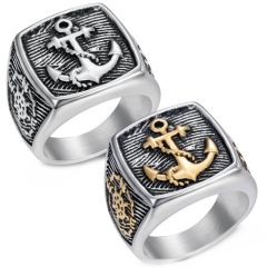***COI Titanium Black Silver/Black Gold Tone Silver Anchor Ring-01604A