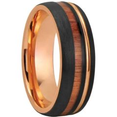 ***COI Tungsten Carbide Black Rose Offset Groove Ring With Koa Wood-01617A