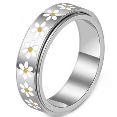 ***COI Titanium Gold Tone/Silver Floral Rotating Ring With Ceramic-01620A