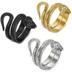 ***COI Titanium Black/Gold Tone/Silver Snake Ring-01621A