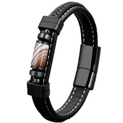 ***COI Black Titanium Tiger Eye Genuine Leather Bracelet With Steel Clasp(Length: 8.27 inches)-01633A