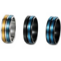 ***COI Titanium Silver Gold Tone Blue/Black Blue Rotating Step Edges Ring-01634A
