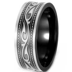 ***COI Titanium Black Silver Celtic Ring-01636A