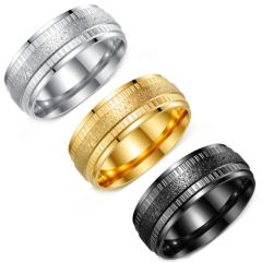 ***COI Titanium Black/Gold Tone/Silver Sandblasted Step Edges Rotating Ring-01639A