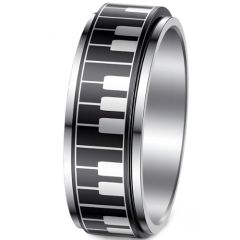 ***COI Titanium Black Silver Piano Rotating Ring-01640A