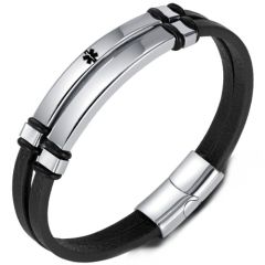 ***COI Titanium Medical Alert Genuine Leather Bracelet With Steel Clasp(Length: 8.27 inches)-01649A