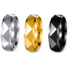 ***COI Titanium Black/Gold Tone/Silver Faceted Step Edges Ring-01654A