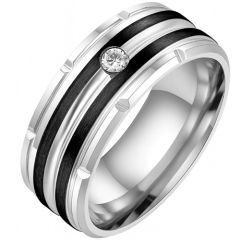 ***COI Titanium Black/Rose Silver Tire Tread Ring With Cubic Zirconia-01657A