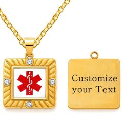 ***COI Gold Tone Titanium Medical Alert Pendant With Cubic Zirconia-01658A