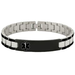 ***COI Titanium Black Silver Medical Alert Bracelet With Steel Clasp(Length: 7.87 inches)-01665A