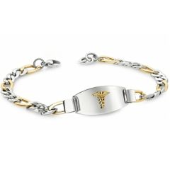 ***COI Titanium Silver/Gold Tone Silver Medical Alert Bracelet With Steel Clasp(Length: 8.27 inches)-01666A
