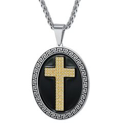 ***COI Titanium Black Gold Tone Silver Cross Pendant With Cubic Zirconia-01672A