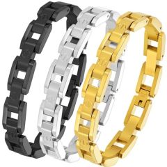 ***COI Titanium Black/Gold Tone/Silver Screws Bracelet With Steel Clasp(Length: 8.27 inches) -01686A