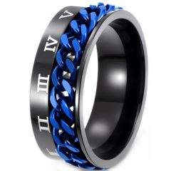***COI Titanium Black Blue Roman Numerals Keychain Ring-01690A