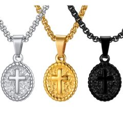 ***COI Titanium Black/Gold Tone/Silver Cross Tag Pendant-01694A